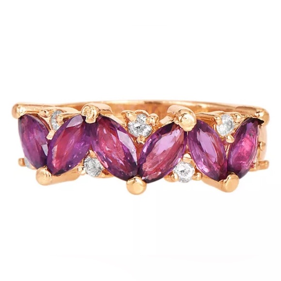 🎉HP🎉 Purple Pink Tourmaline & Diamond Marquise Stacking Band Ring, size 6.25 - Picture 3 of 8